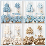 Amandir 153pcs Dusty Blue Balloon Garland Arch Kit Different Sizes Blue White Sand Latex Metallic Confetti Gold Balloons Baptism Birthday Boho Baby Shower
