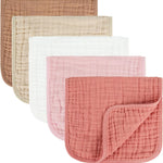 MIGIOL Baby Burp Cloths 100% Cotton Newborn Muslin Burp Cloths 10x20 inches Baby Essentials Pink & Coffee 5-Pack