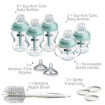Tommee Tippee Advanced Anti-Colic Baby Bottle Set, Newborn 0m+ | 12 Pieces, 5oz & 9oz BPA Free Bottles, Slow & Medium Flow Breast-Like Nipples, Bottle Handles, Cleaning Brush
