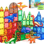 102PCS Dinosaur Toys Magnetic Tiles with 8 Dinosaurs - Jurassic Scenes Dinosaur World Adventure Set, Magnetic Blocks Kids Toys for Boys & Girls Ages 3+, Sensory Toddler Creative Kids Games Gifts