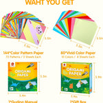 Mocoosy 224 Sheets Origami Paper Kit for Kids Ages 5-8 8-12, Folding Paper Set with Origami Book for Beginners, Art Craft Supplies for Boys Girls 9-12, Travel Game Car Road Trip Activities Toy Gifts