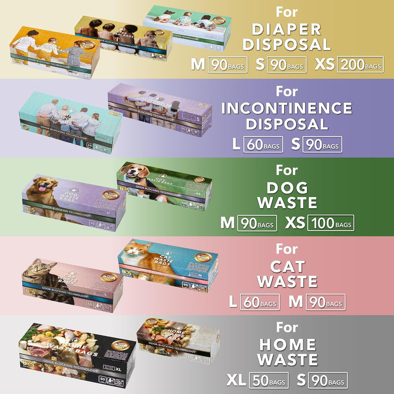BOS Odor-Sealing Dirty Diaper Disposable Trash Bags - Scent & Smell Free - 90 Count Small