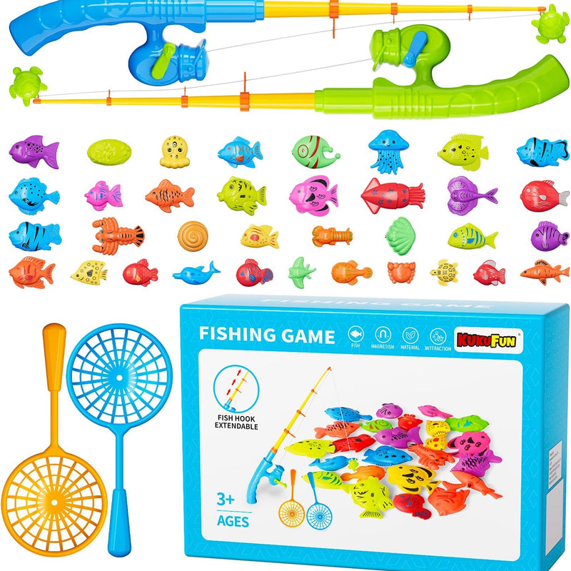 Magnetic Fishing Pool Toys Game for Kids Toddlers, Water Table Bathtub Toy with Pole Rod Net Plastic Floating Fish, Water Bath Pool Outdoor Toys for Kids Toddlers Baby Age 3 4 5 6 Year Old