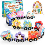 Zeoddler 11-Piece Magnetic Wooden Animals Train Set for Toddlers, Montessori Toys with Natural Wood and Double-Sided Printing