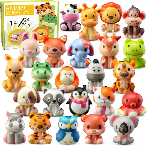 DMIGHT 24PCS Safari Animal Squishy Toys for Kids' Parties, Classroom Rewards, and Goodie Bags