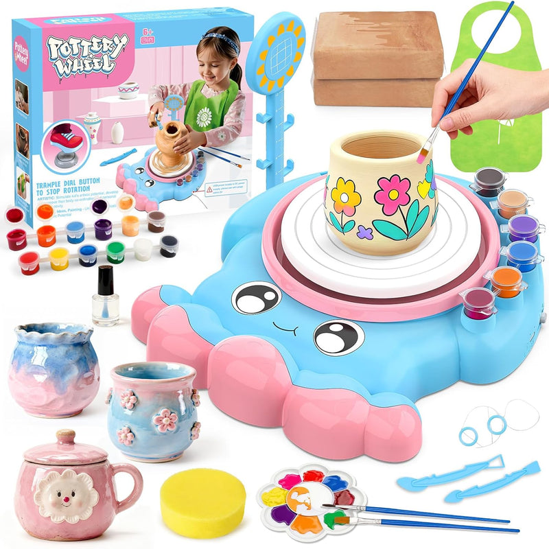 Pottery Wheel for Kids, Unicorn Craft Kit Arts and Crafts for Kid Ages 6-12 | Complete Pottery Painting Kit with Clay, Art Supplies Kids Toys Girls Birthday Christmas Gift for 6 7 8 9 10 11 12+, Purple