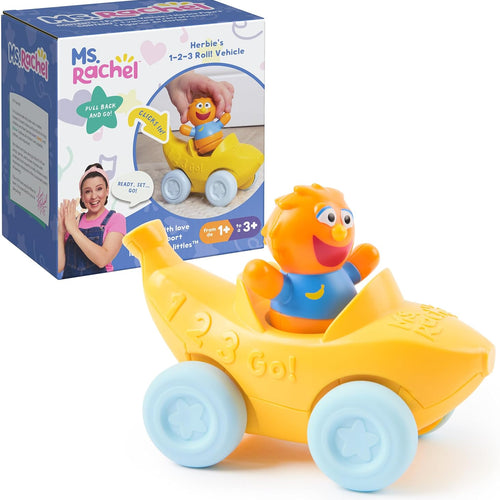 Ms. Rachel Herbie's 1-2-3 Roll! Toy Car with Click-in Figure & Pull Back Action, for Toddlers 1-3Y+