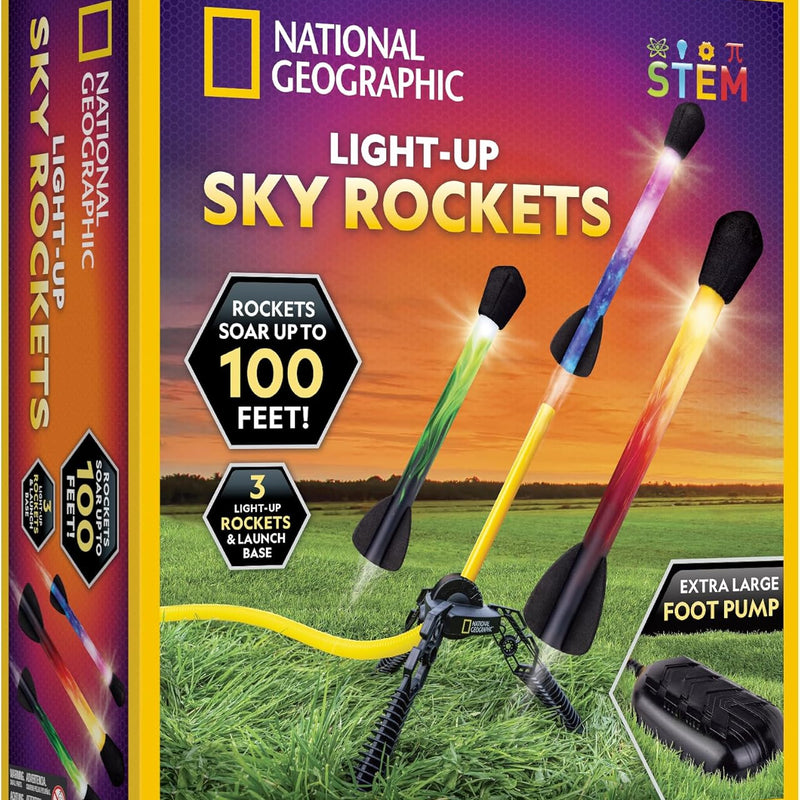 National Geographic Air Rocket Toy – LED Rocket Launcher for Kids with LED Lights and Foam Tipped Rockets
