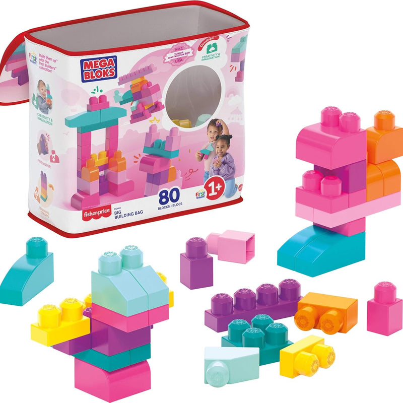 MEGA BLOKS First Builders Toddler Blocks Set - 80 Pieces, Big Bag, Ages 1+, Blue