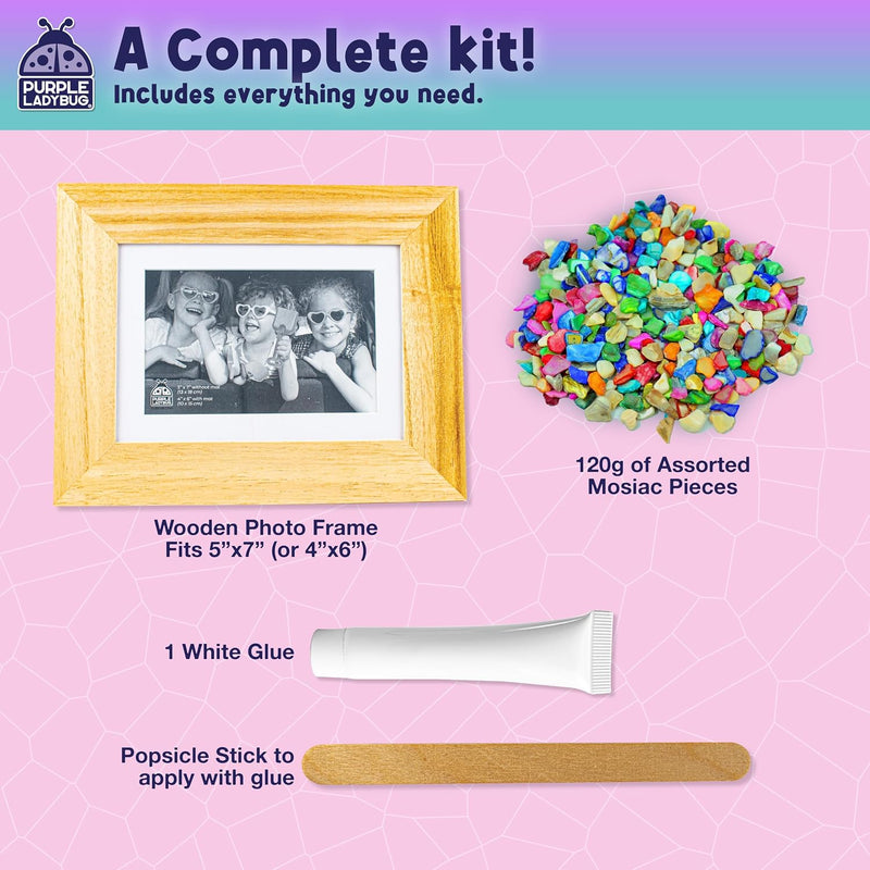 Mother of Pearl DIY Mosaic Photo Frame Craft Kit for Girls Ages 8-12 | Make-your-own Activity, Summer Projects, Tween Gift, 9 Year Old Birthday Present, Creative STEAM Activity