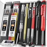 Nicpro 11 Pack Carpenter Pencil Set with Sharpener, Mechanical Carpenter Pencils with 40 Refill, Automatic Center Punch and Carbide Scribe Tool, Heavy Duty Construction Pencil for Architect-With Case