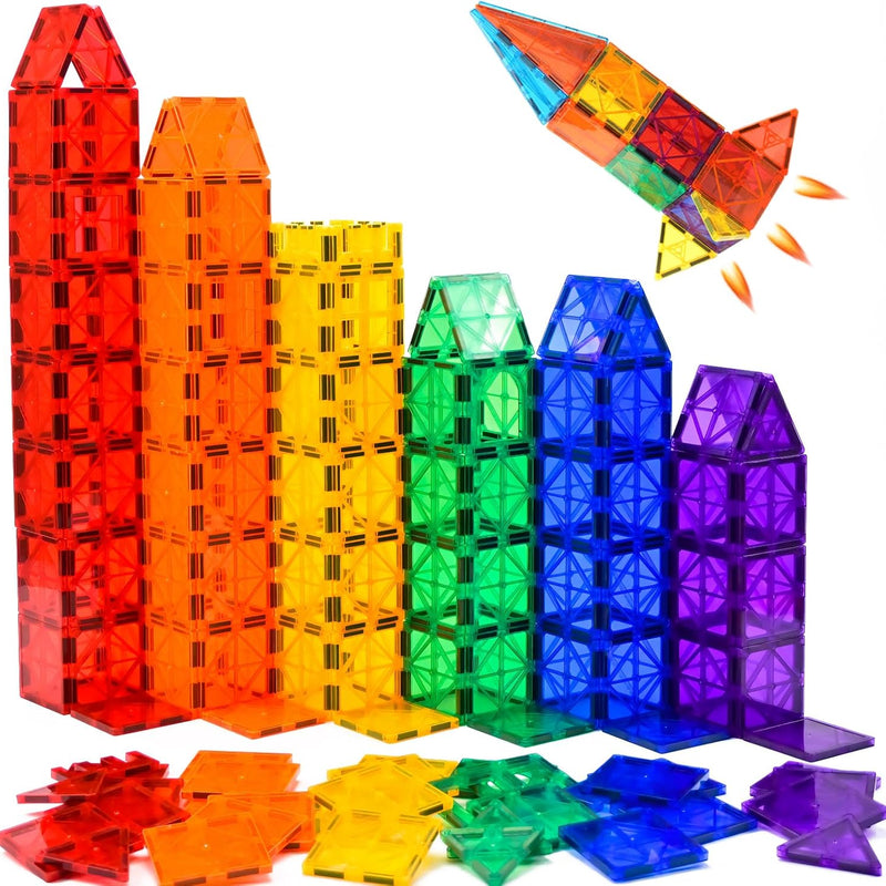 FNJO 100PCS Magnetic Tiles Building Blocks STEM Toy for Kids 3-10 Years Old