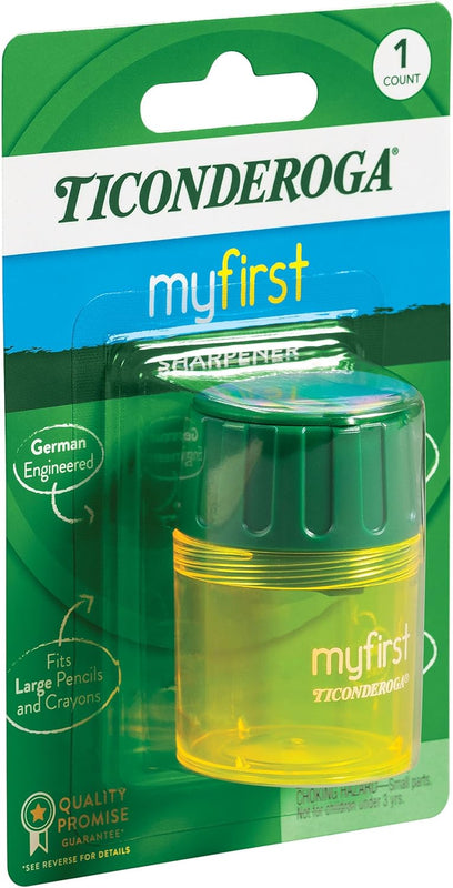 Ticonderoga My First Pencil Sharpener, 1 Hole, Large Barrel, Yellow/Green