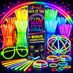 Ammy Glow Glow Sticks Bulk Party Pack, 205 Pcs Kit with Connectors & Glasses for Kids, LED Neon Glow in the Dark Party Supplies for Birthdays & Events
