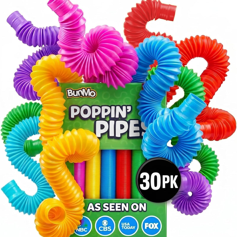BUNMO Pop Tubes - Sensory Toys - Fidget Toys - Imaginative Play & Stimulating Creative Learning - Hours of Fun for Kids - Tons of Ways to Play - Non-Mouthable Toy 3+ - 8 Pack Small