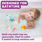 Tub Works® Fantasy Watertight Bath Toys, 6 Pack | Sealed, No Hole Bath Toys Design Keeps Moisture Out | Soft, Squeezable & Float on Water | Baby & Toddler Bathtub Toy | Unicorn Baby Girl Bathtub Toy