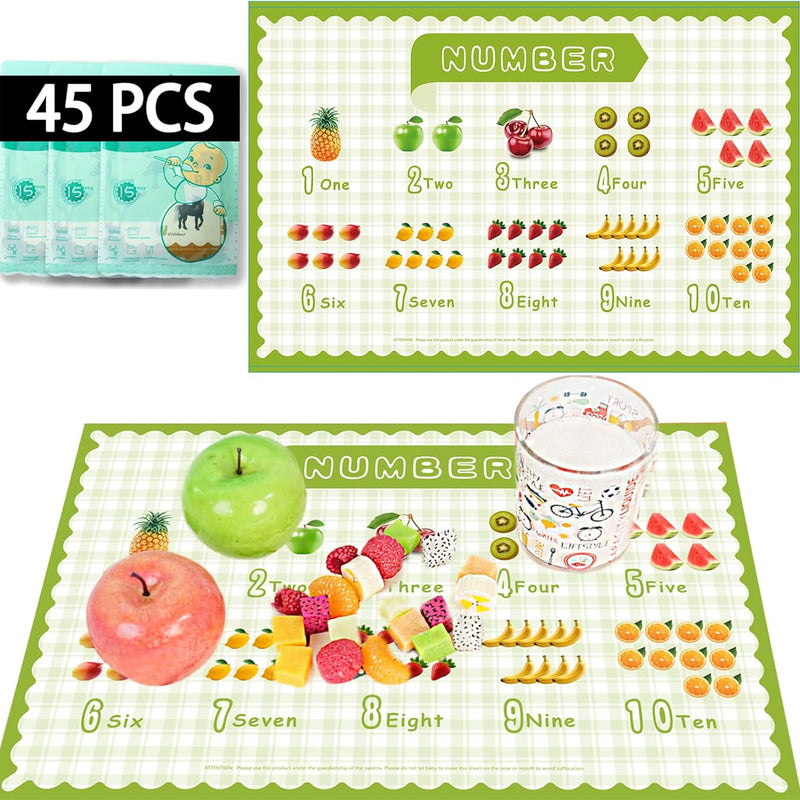 45 Pack Sticky Disposable Placemats for Baby & Toddlers,Toddler Placemat 12"x18" Kids Table Mat for Party, Picnic Table, Restaurants Dining Table Travel Essentials for Toddlers with 5 Designs