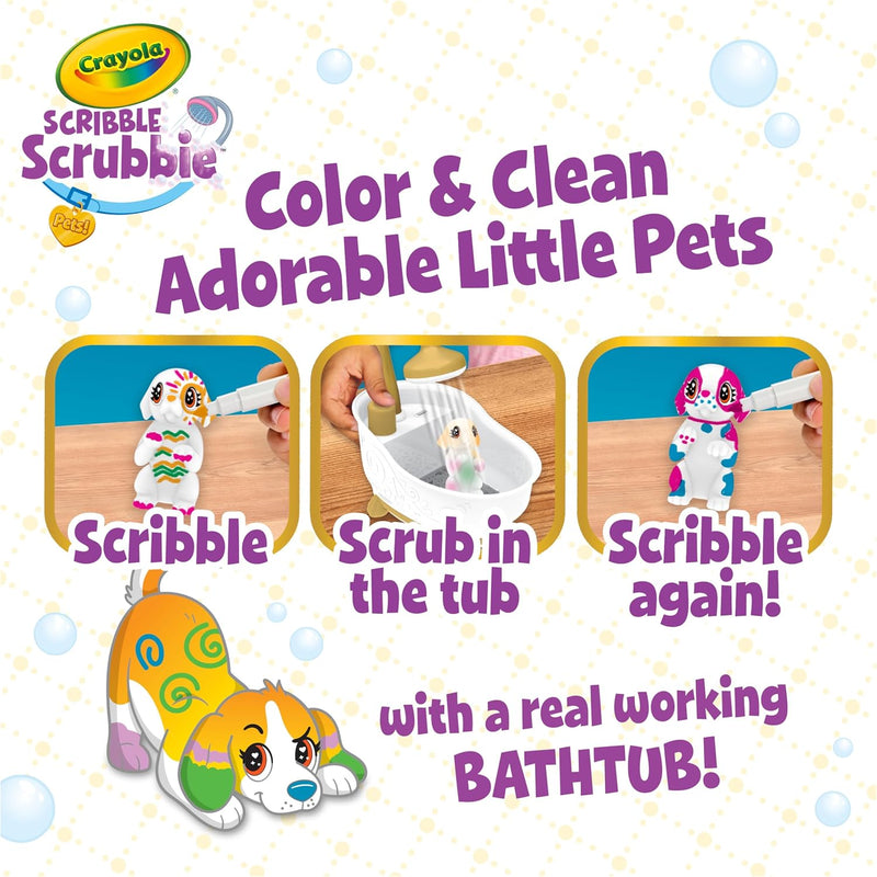 Crayola Scribble Scrubbies Glam Pack (4 Pets), Washable Pet Care Toy & Coloring Animal Craft Kit, Gift for Kids Ages 3+