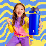 18 oz Insulated Water Bottle for Kids: Meoky Stainless Steel Water Bottle with 2-in-1 Straw and Spout Lid - Leak Proof, Cold for 24 Hours, BPA-Free for Boys School Sports, Celestial Sphere