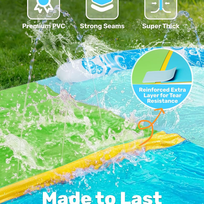 JOYIN 32.5FT Water Slide and 2 Inflatable Boards, Extra Long Heavy Duty Double Lawn Waterslide with Sprinkler for Kids Adults Backyard Summer Water Toy Outdoor Fun, Blue, Green