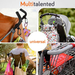 Baby Uma Stroller Hooks for Bags (2 Pack) - Non-Slip, One-Hand Use, 11 lb | These universal stroller clips open one-handed, resist slipping, and each carabiner hook holds 11 lbs—a travel essential.
