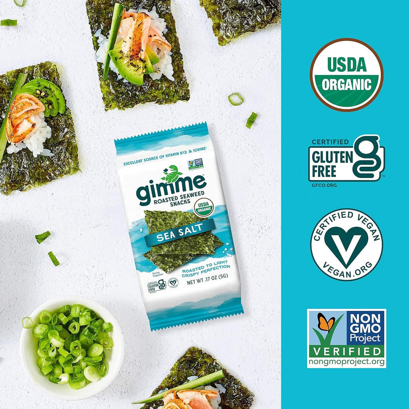 Gimme 20 CT Sea Salt Organic Roasted Seaweed Snacks, 5g, 0.17oz