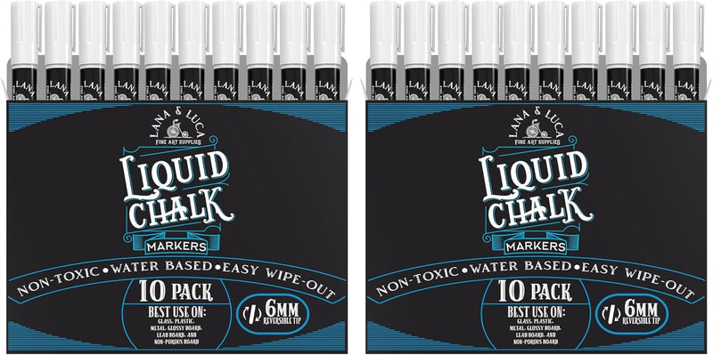 Liquid Chalk Marker Pen - White Dry Erase Marker - Chalkboard Signs, Windows, Blackboard, Glass (6 Pack) 3-6mm Reversible Tip, 3-3mm Fine Tip