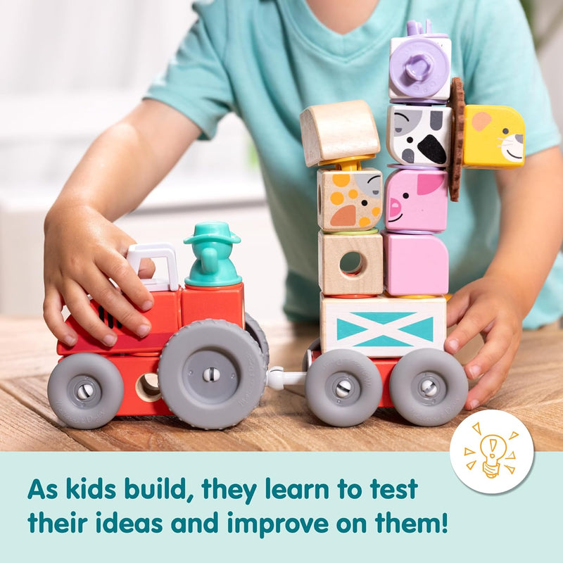 Melissa & Doug Blockables Farm Snap and Play Connectable Wooden Blocks Play Set for Preschoolers (56 Pcs)