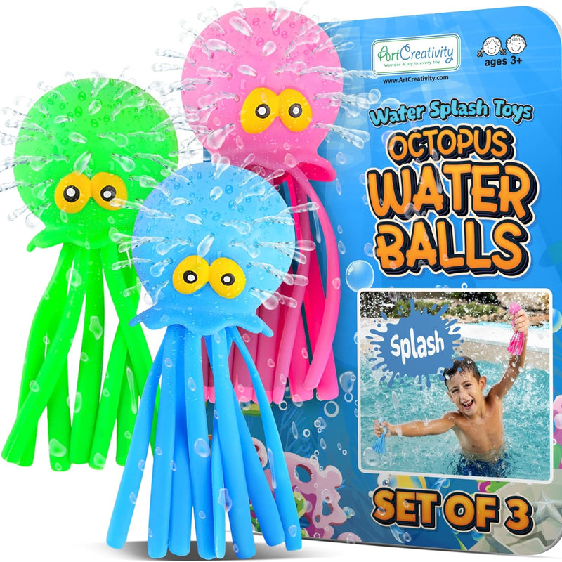 ArtCreativity Pool Toys for Toddlers 1-3, Splash Sports Balls Water Toys, 3 Different Athletic Water Ball Designs Include Football, Basketball & Soccer Ball, Spongy Pool & Bath Toys for Kids Ages 4-8