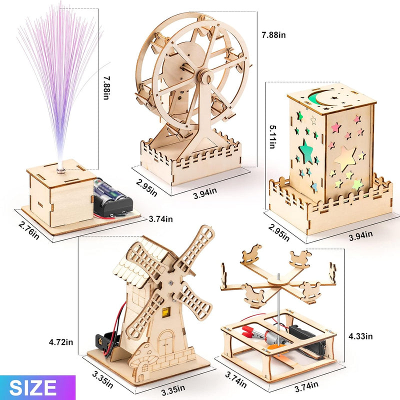 Yutin 5-piece wooden STEM science kits for kids aged 8-12, DIY craft kits with 3D puzzles and building models