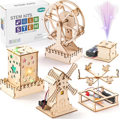 Yutin 5-piece wooden STEM science kits for kids aged 8-12, DIY craft kits with 3D puzzles and building models
