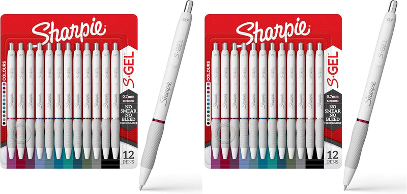 Sharpie S-Gel Pens, Fashion Barrel Gel Pens, Pearl White Body, Medium Point (0.7mm), Bold Ink Colors, 12 Count
