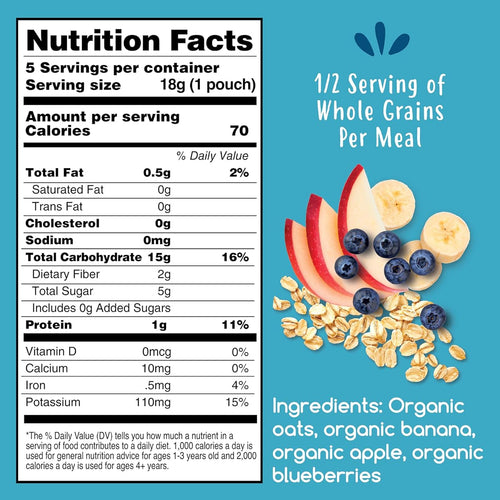 Amara Organic Baby Food - Stage 2 - Oats & Berries - Baby Cereal to Mix With Breastmilk & Water - Shelf Stable Baby Food Pouches Made from Organic Fruit and Veggies - 5 Pouches, 3.5oz Per Serving