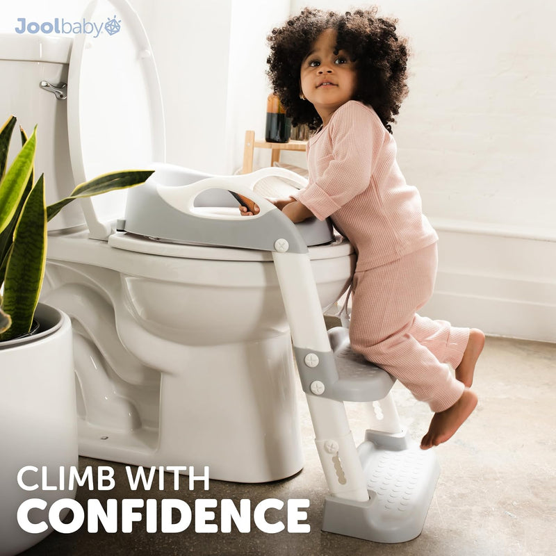 Jool Baby Potty Training Seat with 2 Step Ladder for Toddlers - Splash Guard, Adjustable Height (Gray)