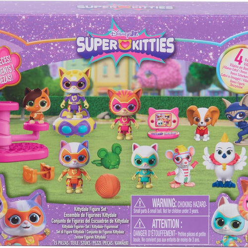 Disney Jr. SuperKitties Kittydale Figure Set with Accessories, 15-Pieces, Collectible Figurines, Toy for Fans, Girls, Kids, Ages 3 and Up by Just Play