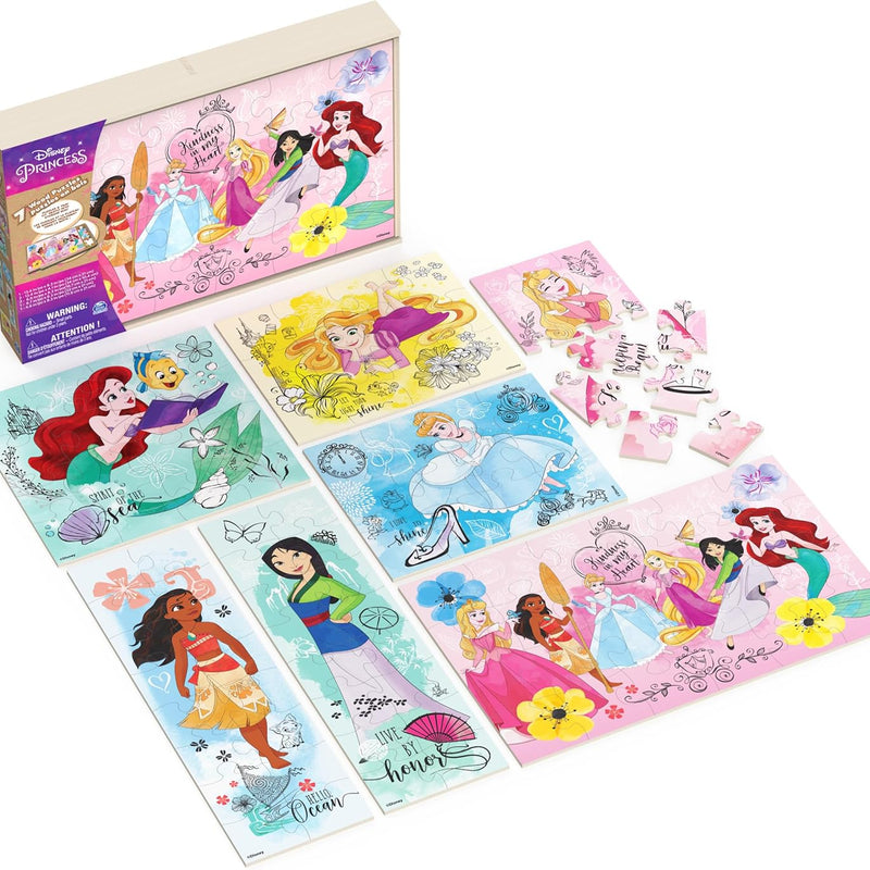 Disney Princess Puzzles: 7-Pack of Jigsaw Puzzles, 12-24 Pieces, Featuring Ariel, Tiana, Rapunzel, and More