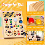 Busy Board for Toddlers with LED Light Switches, 13 Unique Switches, 24 LED Lights, Montessori Toy for 1-3 Years Old