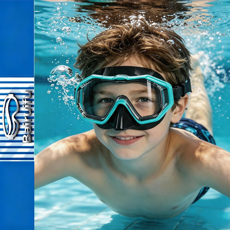 Kids Swim Goggles Snorkel Mask, Latest 3-Window Lens Wide Vision, Crystal Clear, Swimming Goggles Soft Nose Cover