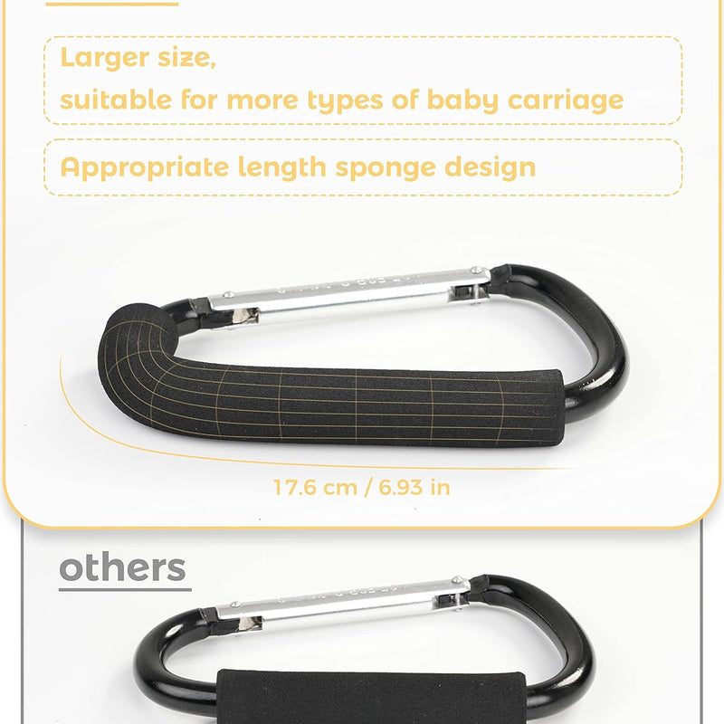Stroller Hooks, 6.3" Large Stroller Clip, 2 Pack Stroller Hooks for Hanging Bags and Shopping, Stroller Accessories for Mommy, Large Carabiner