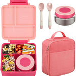 Bento Lunch Box Set for Kids with 8oz Soup Thermo, Leak-Proof Lunch Containers with 4 Compartment, Kids Thermo Hot Food Jar and Insulated Lunch Bag for Kid to School-Blue