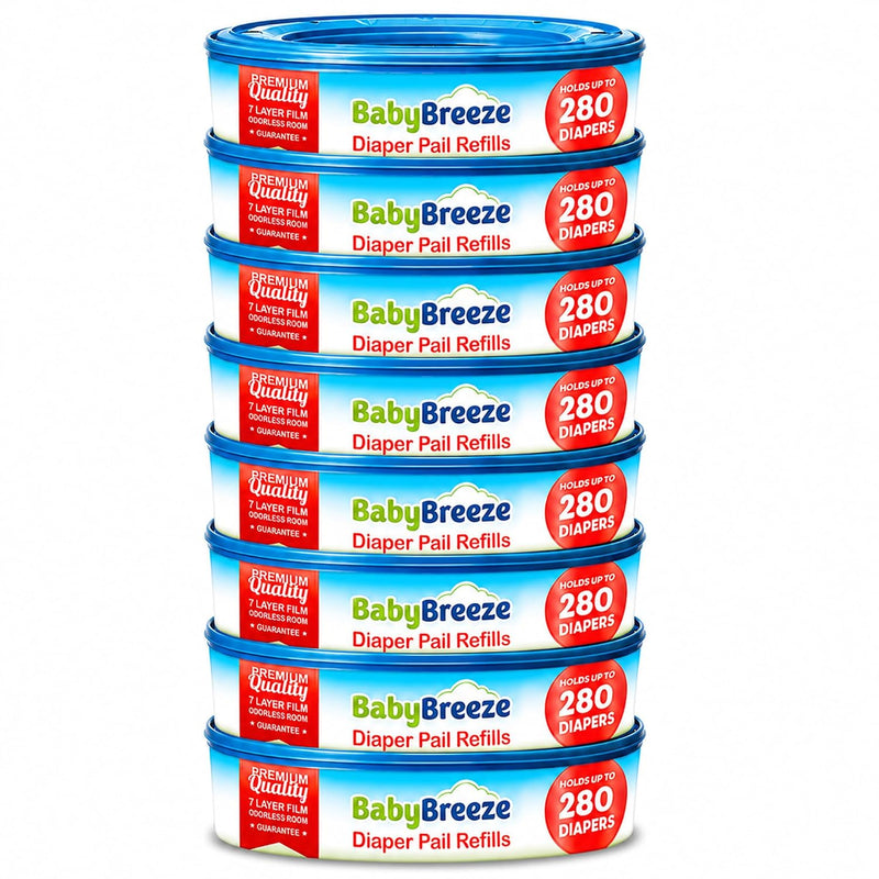BabyBreeze Diaper Pail Refill Bags for Diaper Genie, 5-Pack, 1400 Count | Odor-absorbing Diaper Disposal Bags Compatible with Playtex Diaper Genie Pails; 5-Pack Holds up to 1,400 Newborn Diapers