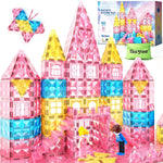 Magnetic Tiles 102pcs with 2 Stairs 2 Dolls Princess Castle Building Girls Toys Age 4-5 6-8 Magnetic Blocks Birthday Xmas Gifts for Girls Toys for 3 4 5 6 7 8+ Year Old