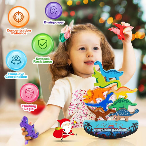 IPOURUP Dinosaur Blocks for Kids 3-5 Wooden Stacking Montessori Toy for 3 4 5 6 7 8 Year Old Boys and Girls