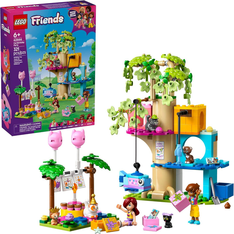 LEGO Friends Party & Tree House Building Toy, 42666, Pretend Play Blocks with 2 Minidolls for Kids 9+