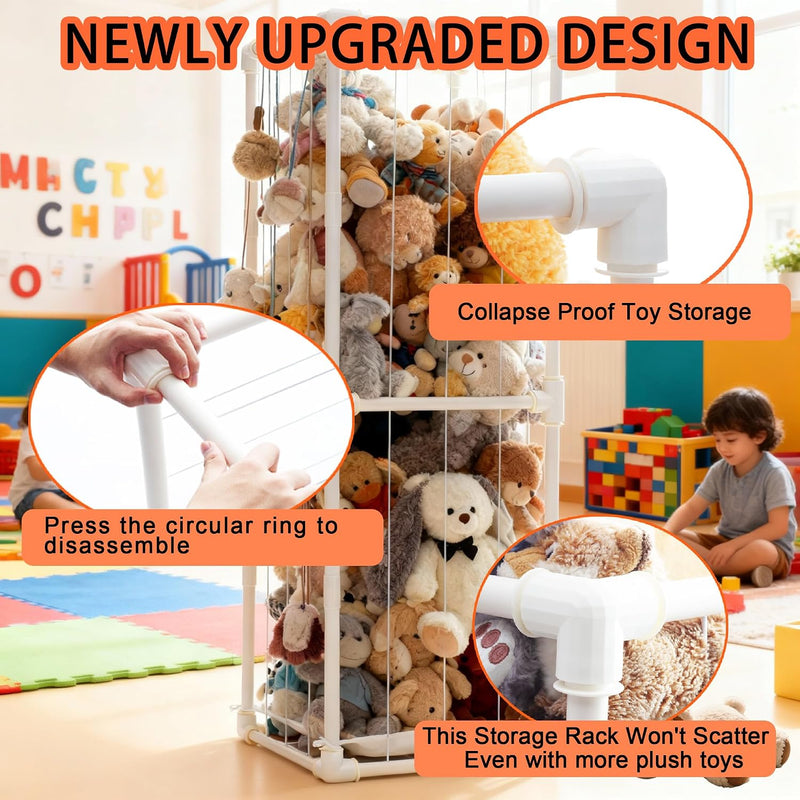 Large Stuffed Animal Storage Organizer, Creative PVC Stuffed Animals Storage Zoo Cage, Vertical Space Saving Large Capacity Plush Toy Zoo Holder for Kidroom Playroom-White