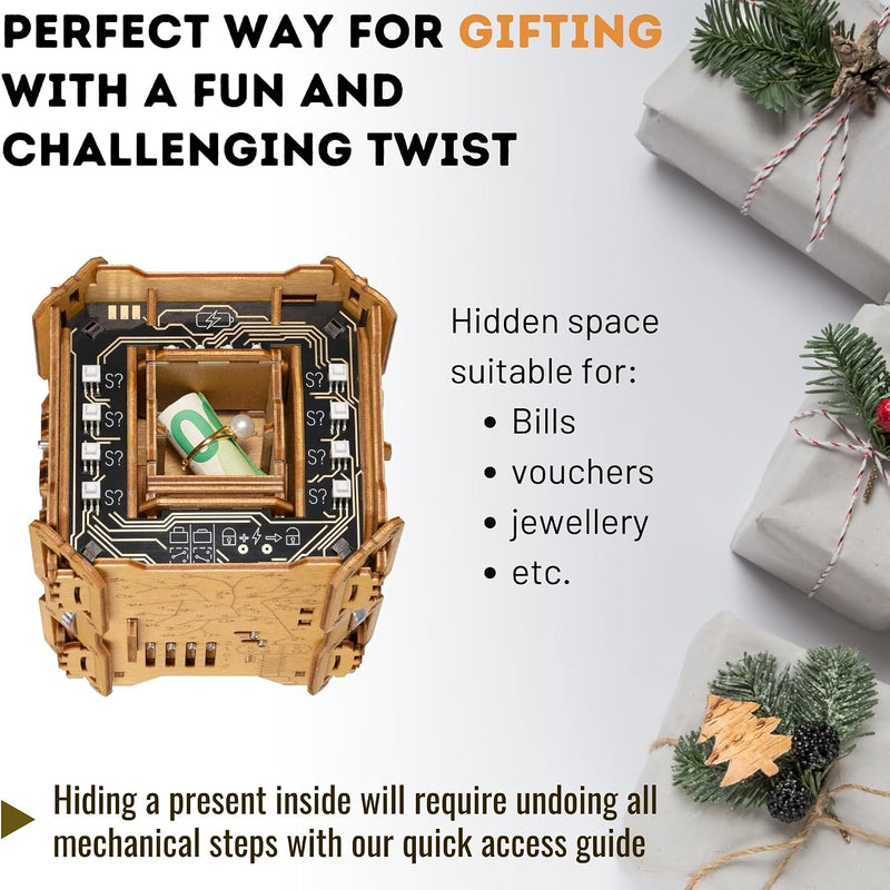 Puzzle Potato Tesla Box - Electronic Puzzle Box - Escape Room Game in a Box - Brain Teaser - 3D Wooden Puzzle for Adults - Money Puzzle Box for Cash Gift - Birthday GiftBox MoneyBox