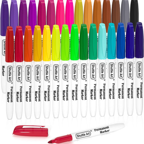 Shuttle Art 30 Colors Permanent Markers, Fine Point, Assorted Colors, Works on Plastic,Wood,Stone,Metal and Glass for Kids Adult Coloring Doodling Marking