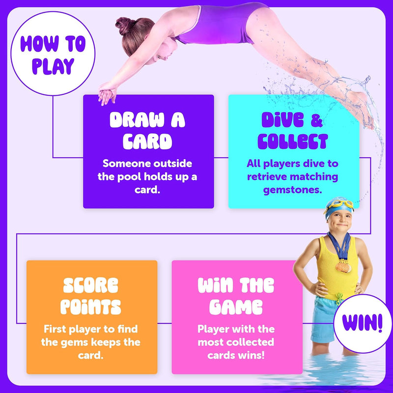 Dan&Darci Pool Gem Hunt Diving Game for Kids - Pools Toys for Kid Ages 6 7 8 9 10 11 12 Year Old - Water Games Swimming Dive Toy - Gifts for Girls, Boy Ages 6-8, 8-12, Summer Fun