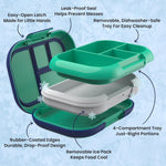 Bentgo Chill Kids Leakproof Lunch Box - 4-Compartment Bento Box with Built-In Ice Pack, 3.3 Cup Capacity, BPA-Free, Microwave & Dishwasher Safe Tray, Ages 3–7 (Green/Navy)