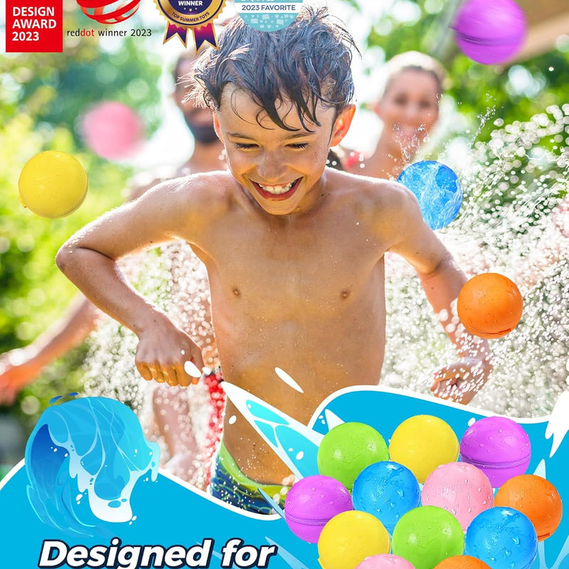 Tlitlimom 16Pcs Reusable Water Bomb Balloons, Pool Beach Toys for Kids ages 3-12, Summer Toy Water Toy for and Girls, Outdoor Activities Water Games Toys Self Sealing Water Splash Ball for Fun